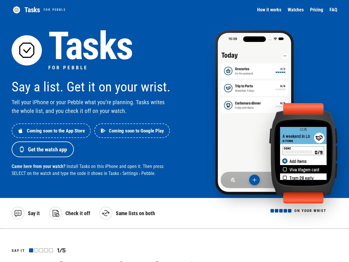 Landing-page snapshot of tasksforpebble.com