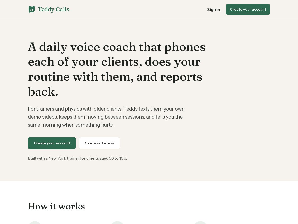 Landing-page snapshot of teddycalls.com