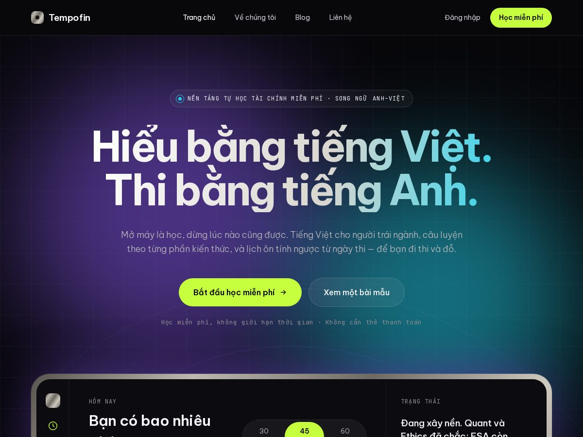 Landing-page snapshot of tempofin.study