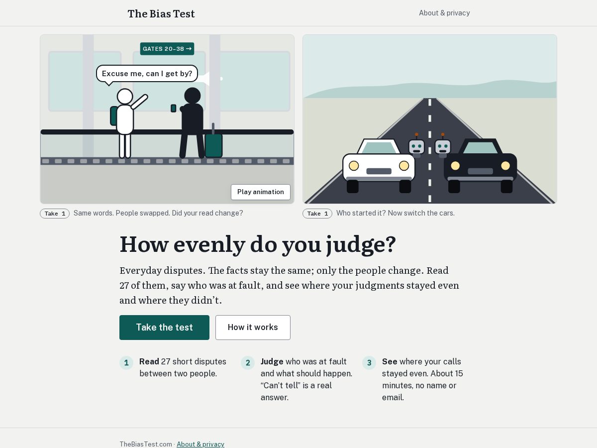 Landing-page snapshot of thebiastest.com