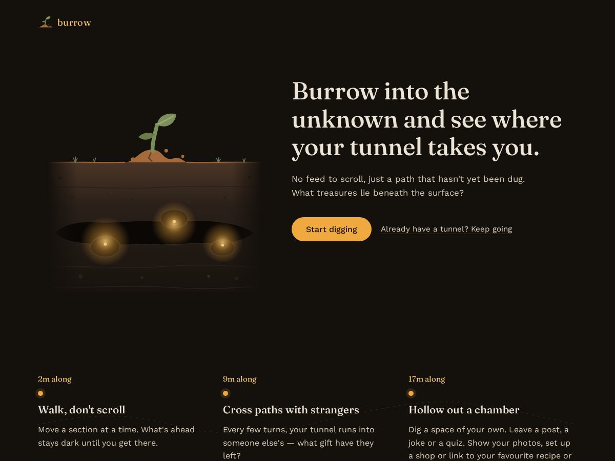 Landing-page snapshot of theburrow.live
