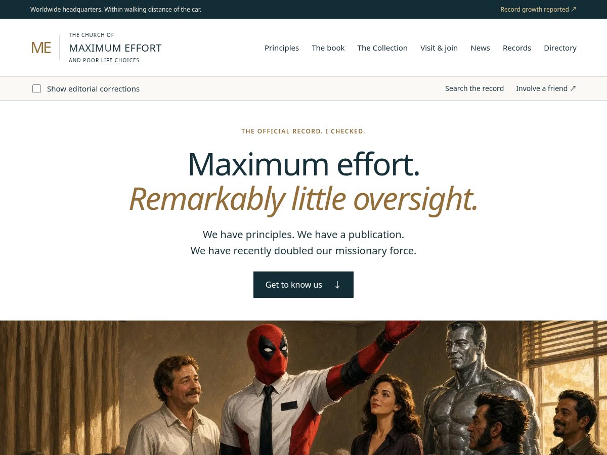 Landing-page snapshot of thechurchofmaximumeffort.org