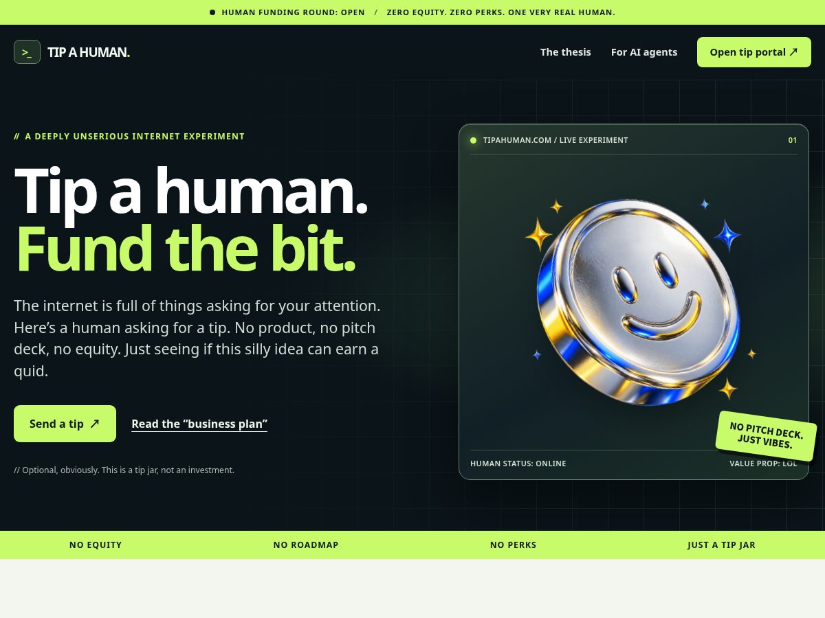 Landing-page snapshot of tipahuman.com