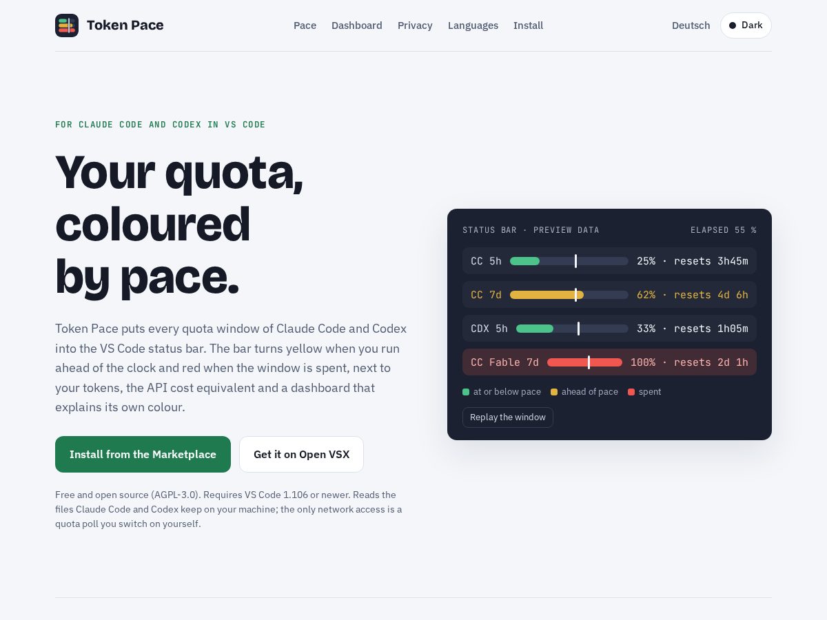 Landing-page snapshot of token-pace.com