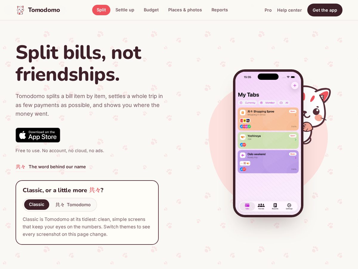 Landing-page snapshot of tomodomoapp.com