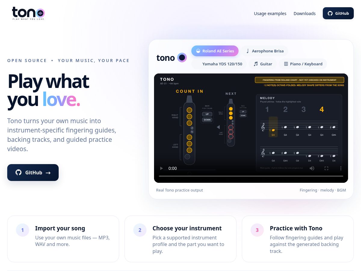 Landing-page snapshot of tono.love