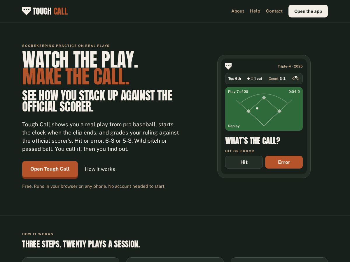 Landing-page snapshot of toughcall.app