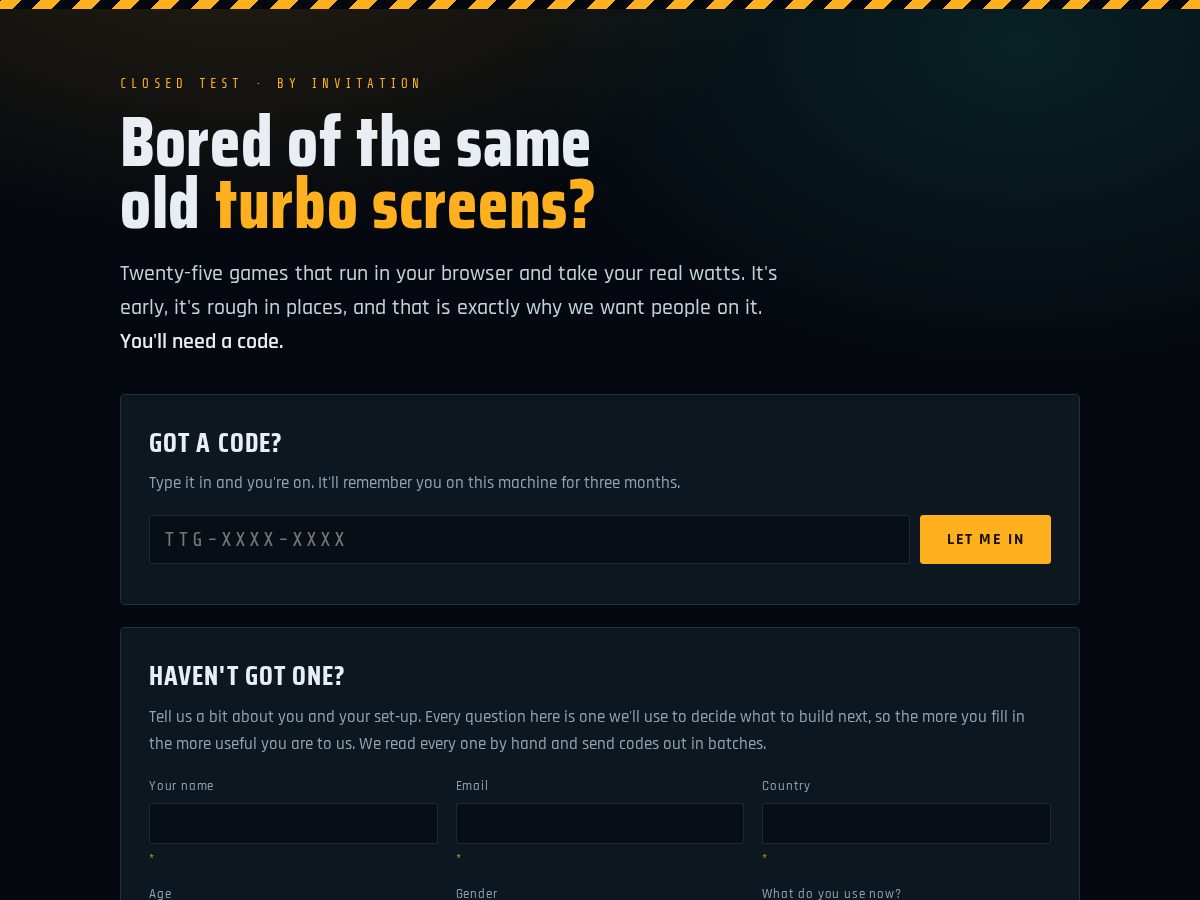 Landing-page snapshot of turbotrainergames.com