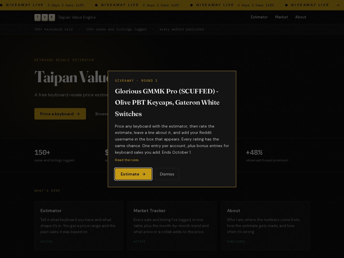 Landing-page snapshot of tve.market