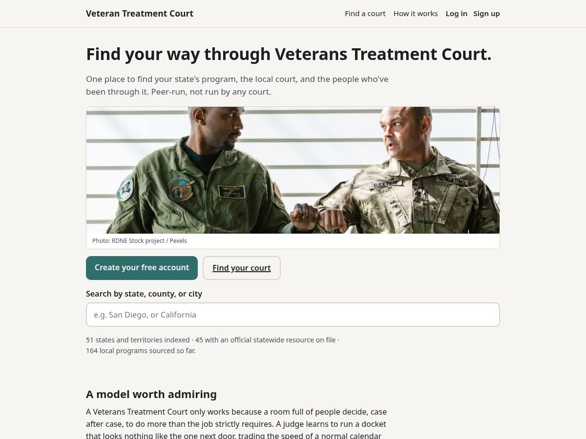 Landing-page snapshot of veterantreatmentcourt.com