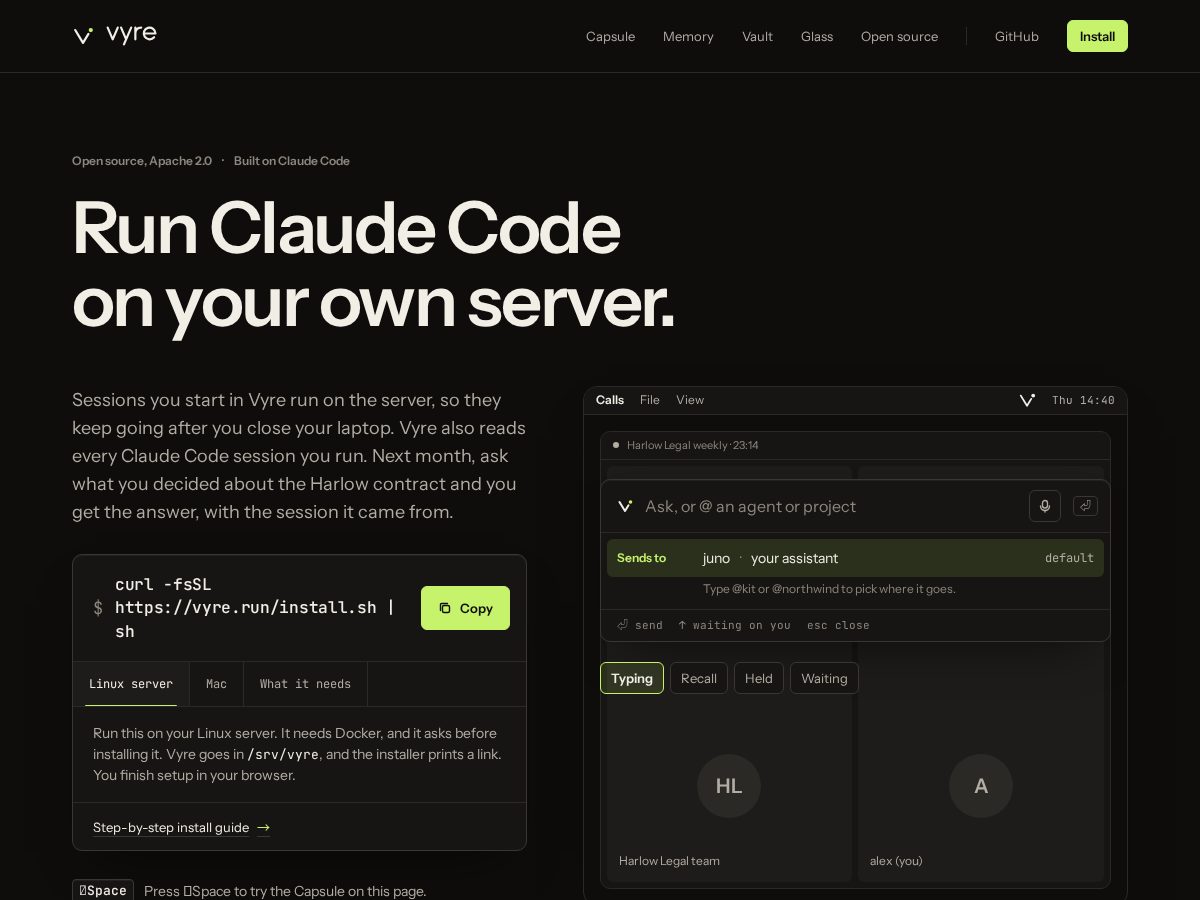 Landing-page snapshot of vyre.run