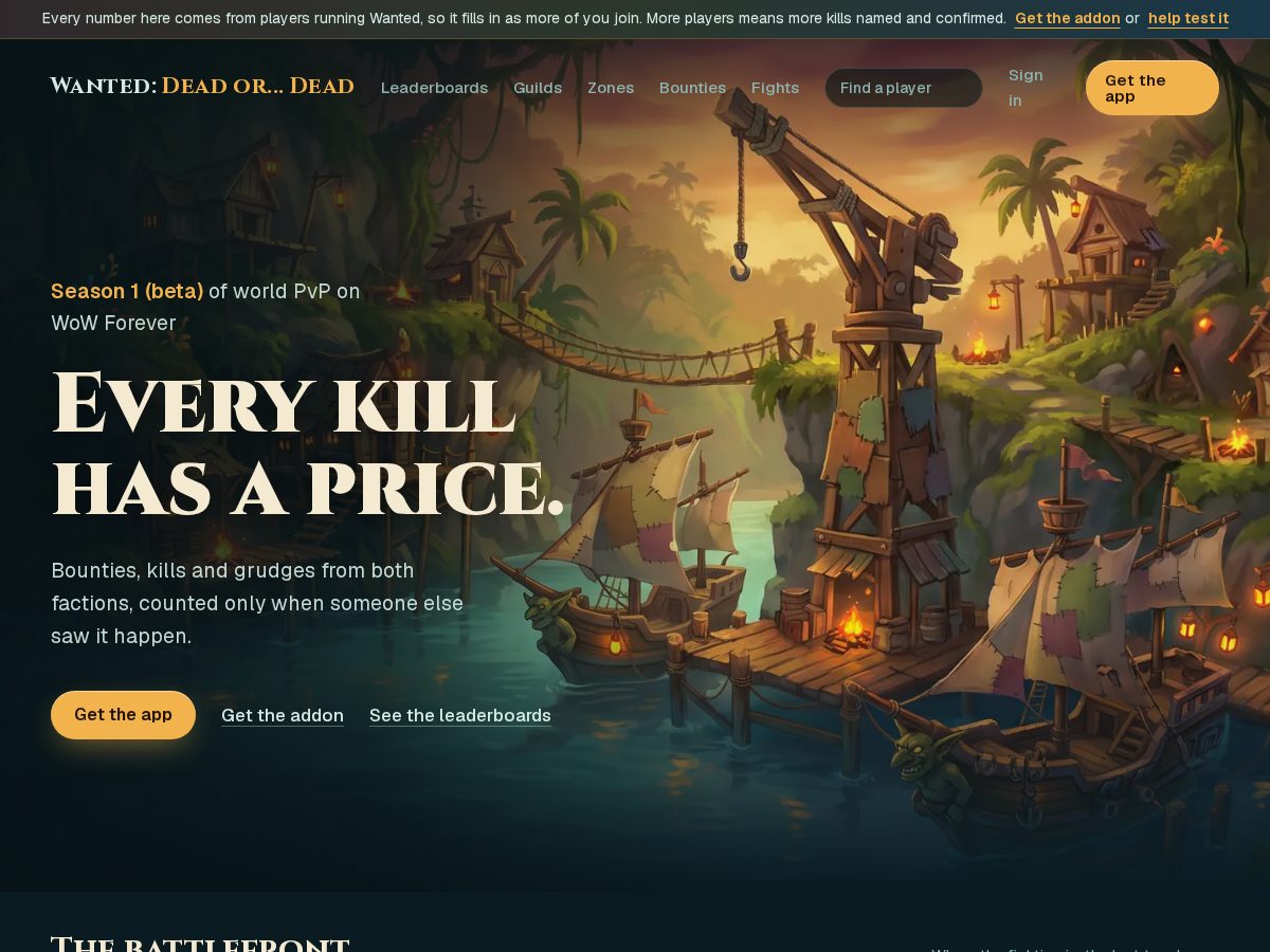 Landing-page snapshot of wanteddeadordead.com