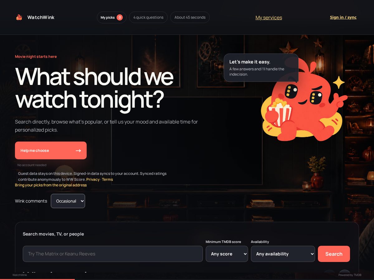 Landing-page snapshot of watchwink.com