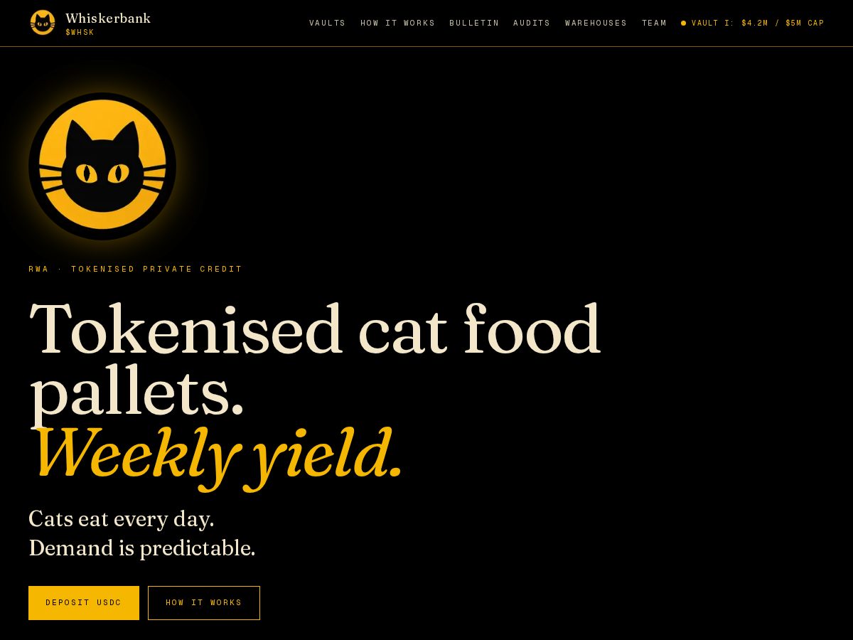 Landing-page snapshot of whiskerbank.xyz