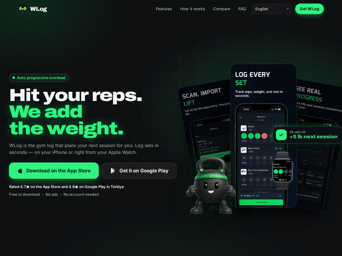 Landing-page snapshot of wlogapp.com