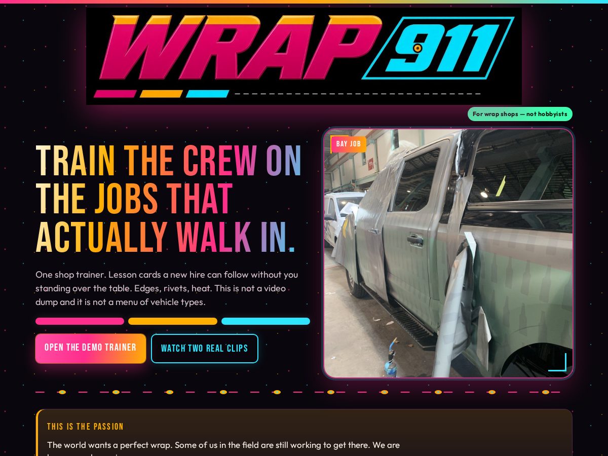 Landing-page snapshot of wrap911.com