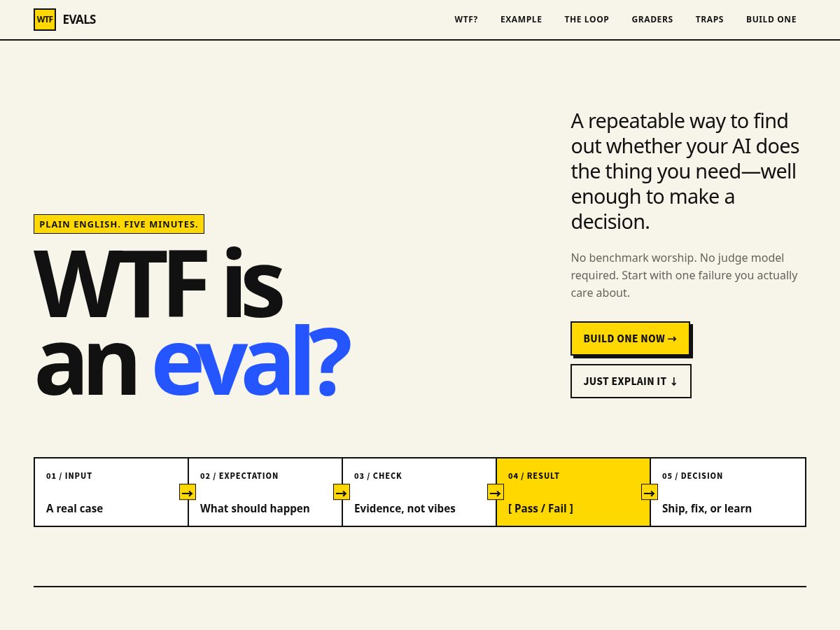 Landing-page snapshot of wtfevals.com