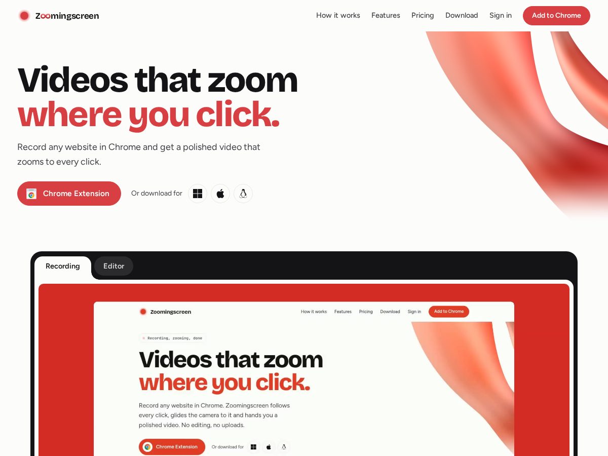 Landing-page snapshot of zoomingscreen.com