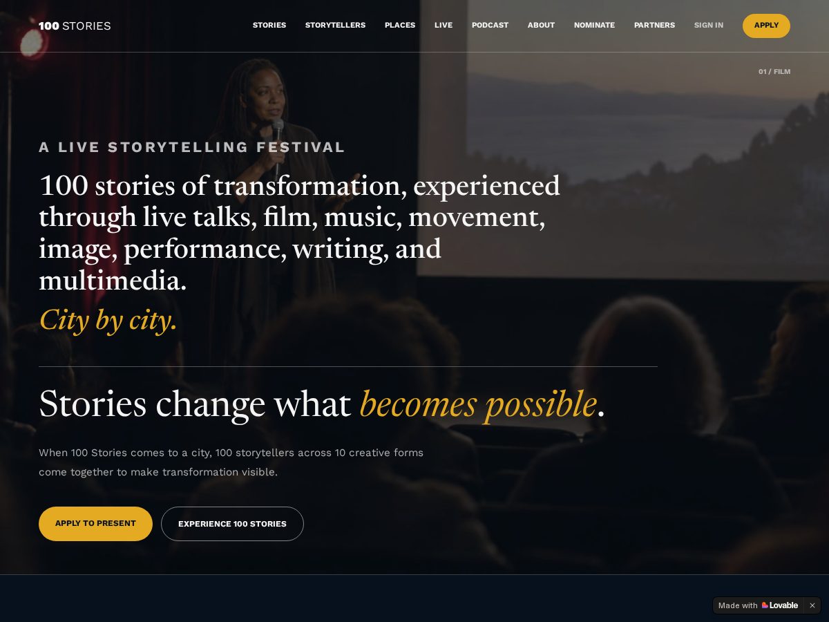 Landing-page snapshot of 100storiesproject.com