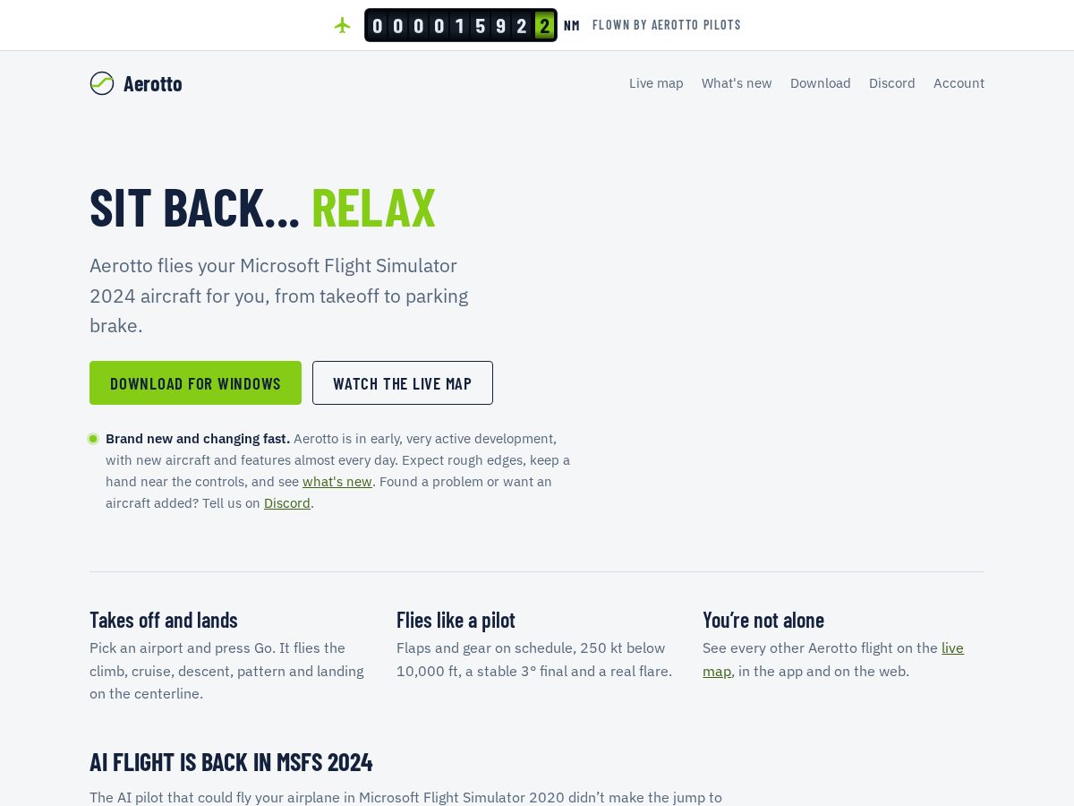 Landing-page snapshot of aerotto.com