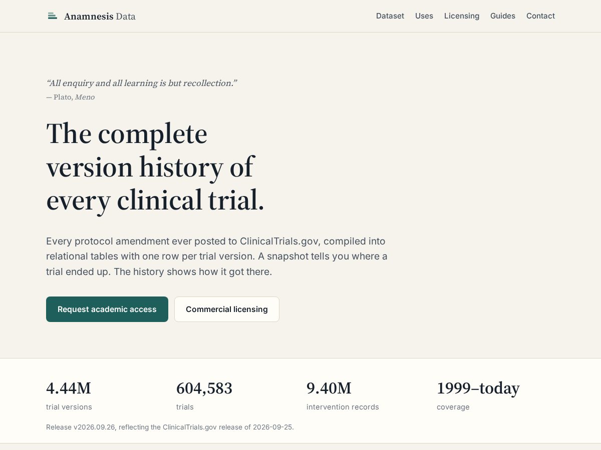 Landing-page snapshot of anamnesisdata.com