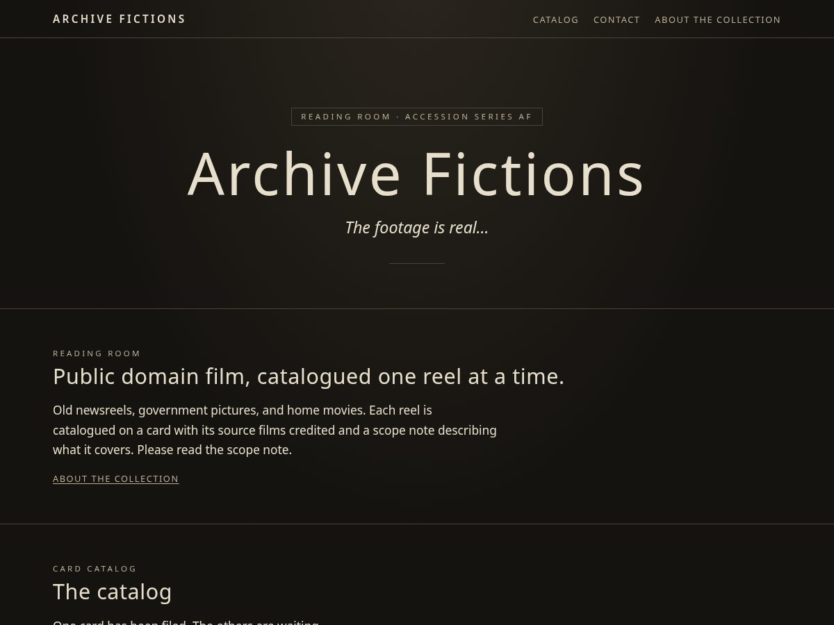 Landing-page snapshot of archivefictions.com