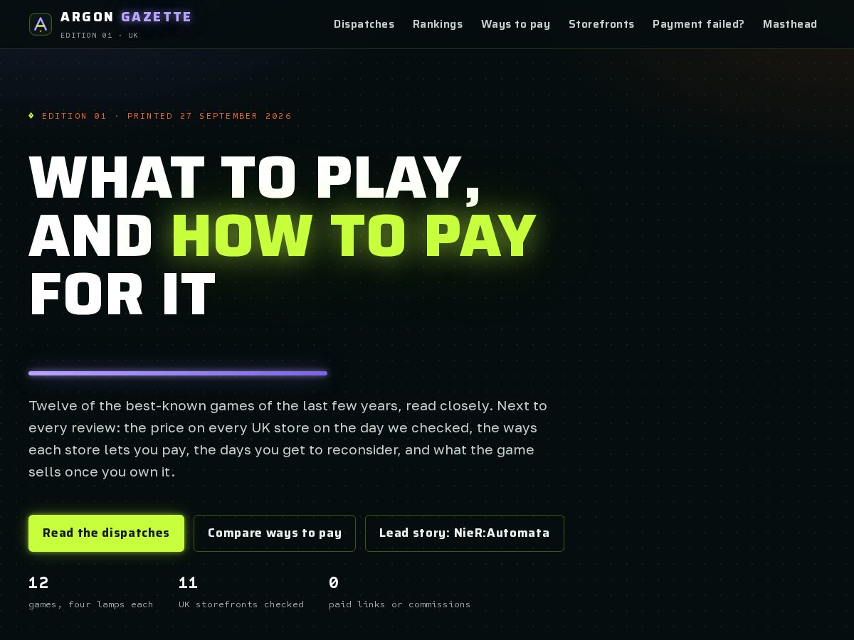 Landing-page snapshot of argongazette.com