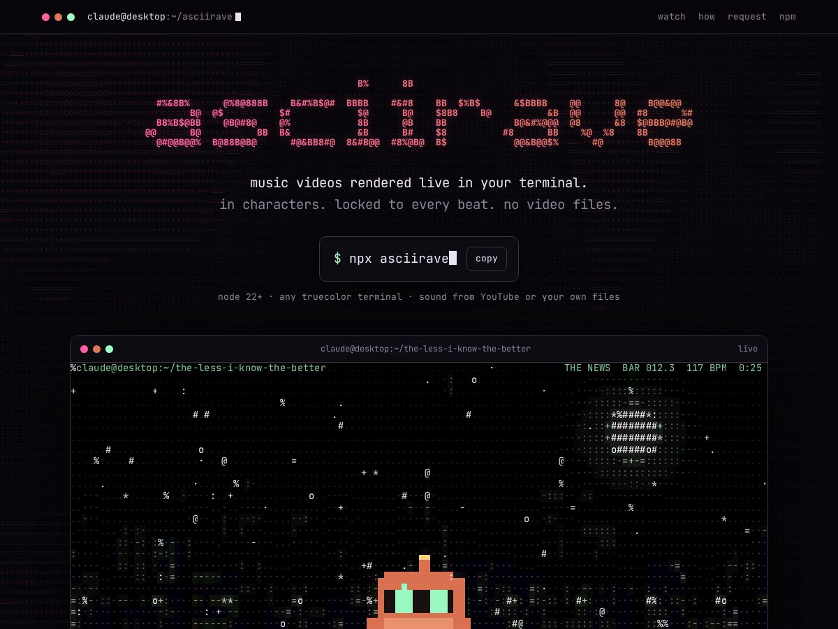 Landing-page snapshot of asciirave.com