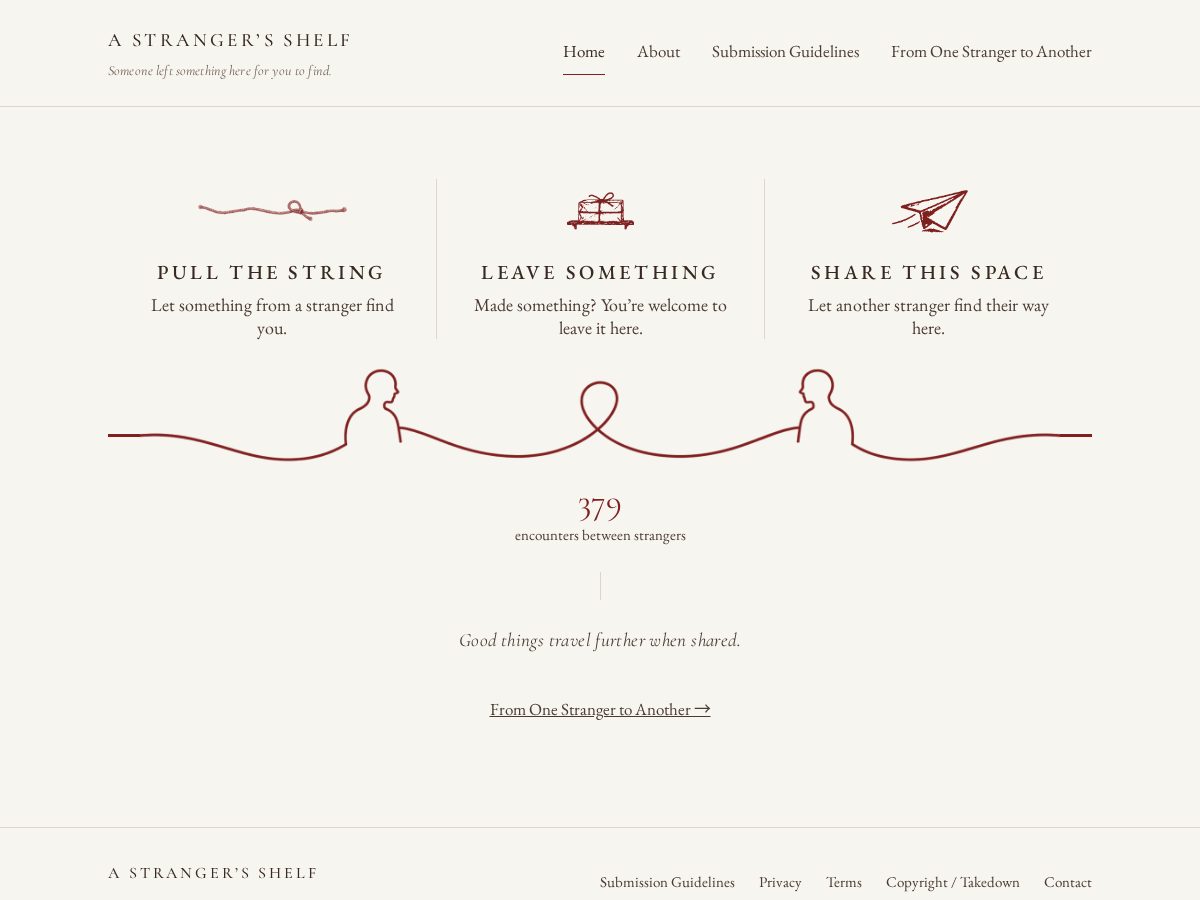 Landing-page snapshot of astrangersshelf.com