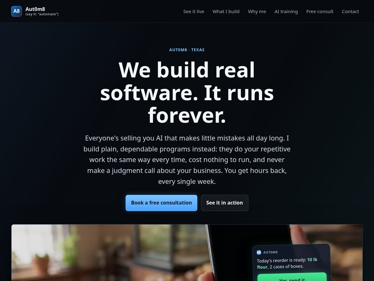 Landing-page snapshot of aut0m8.net