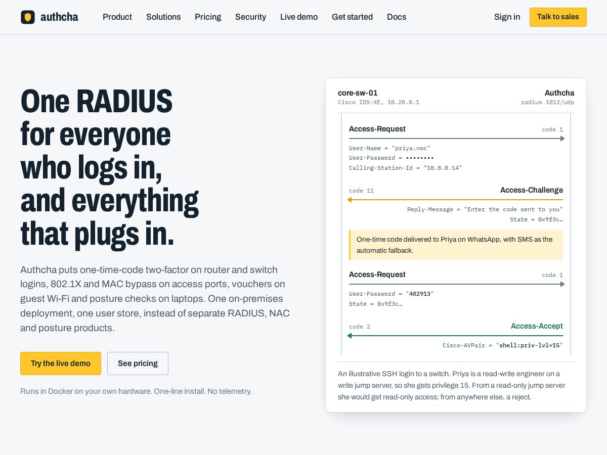 Landing-page snapshot of authcha.cloud