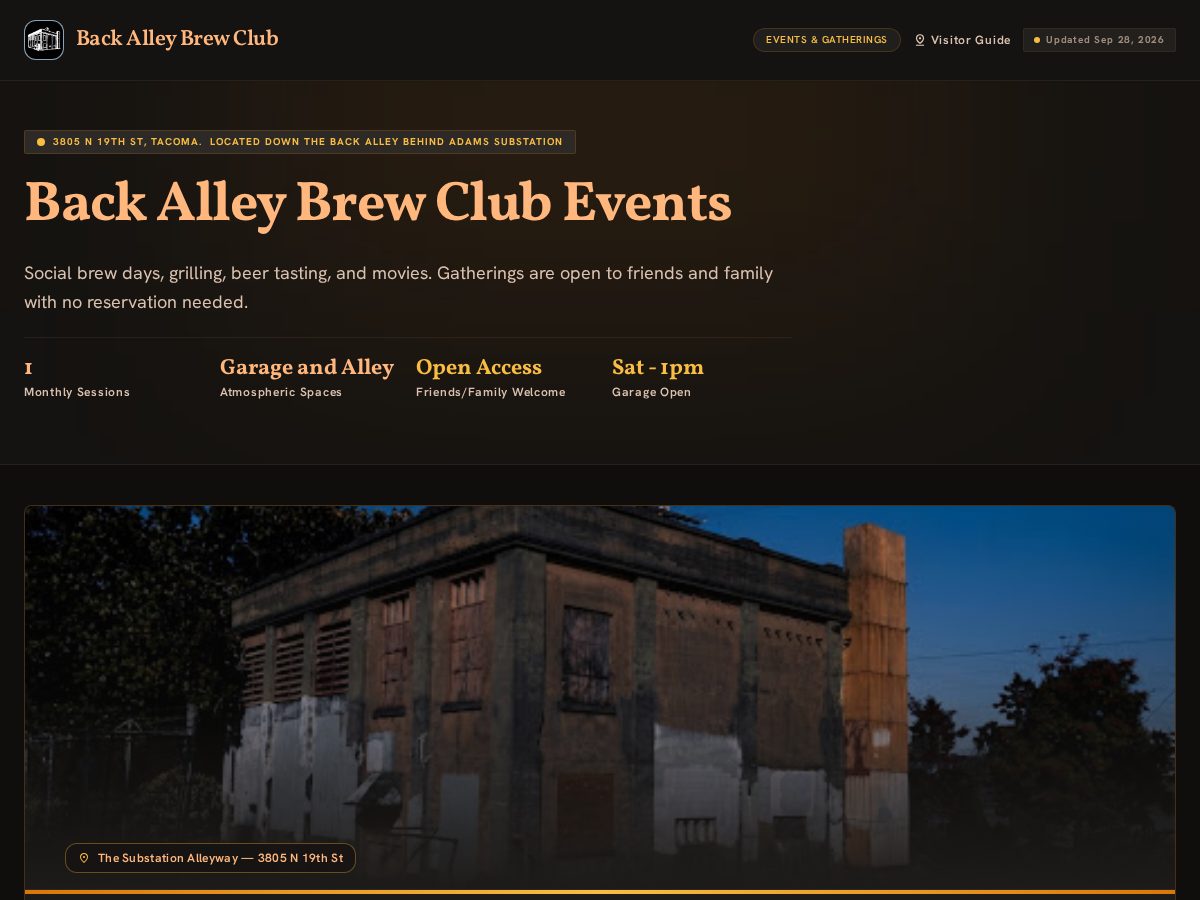 Landing-page snapshot of backalleybrewclub.com