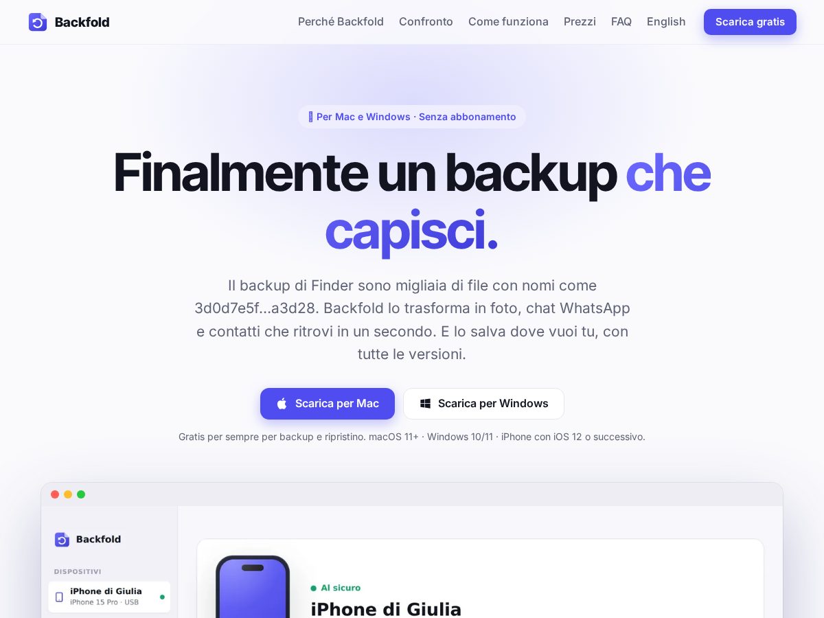 Landing-page snapshot of backfold.app