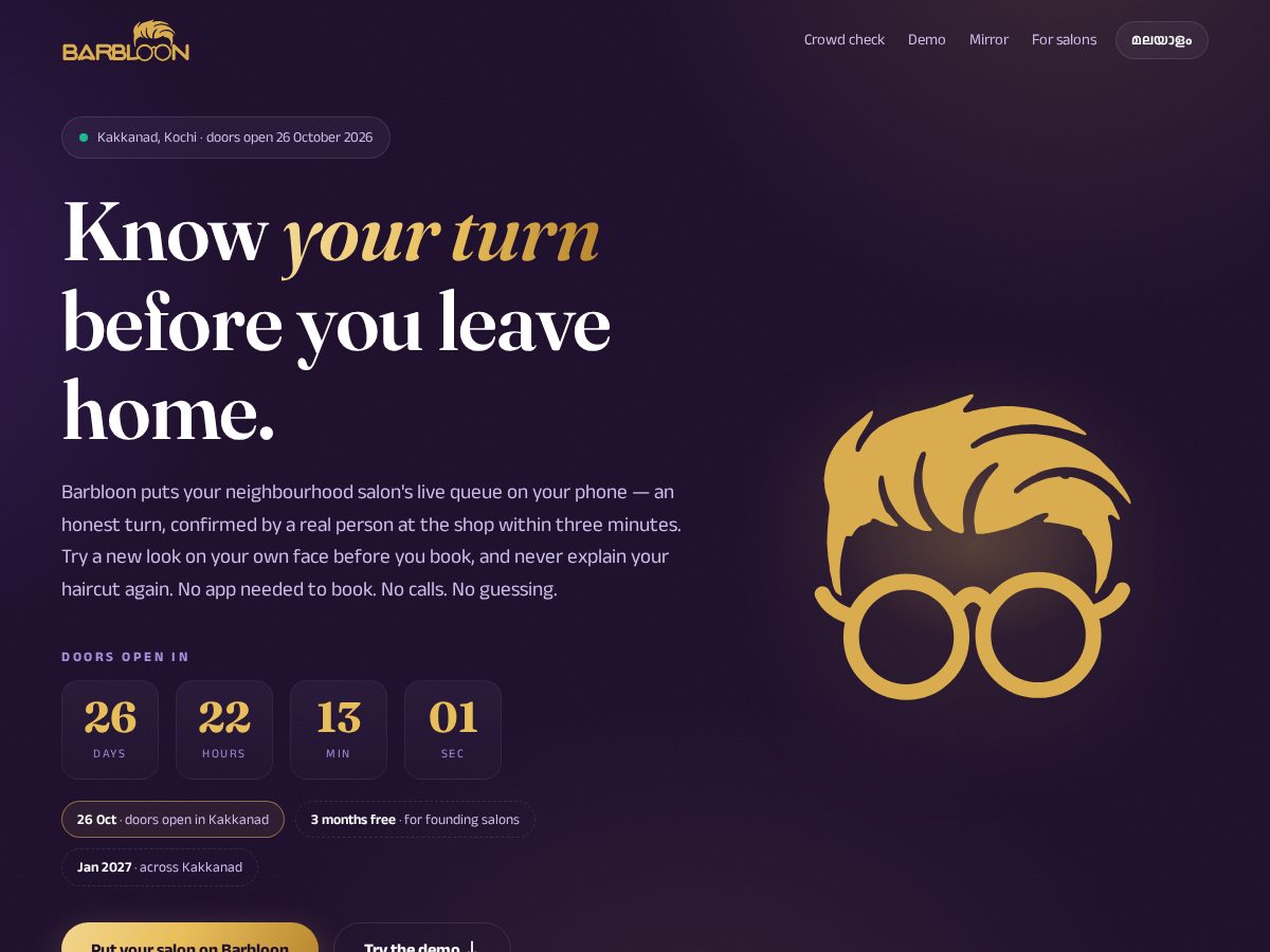 Landing-page snapshot of barbloon.app