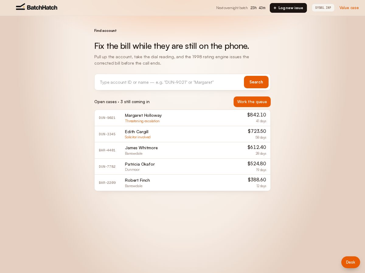 Landing-page snapshot of batchhatch.work