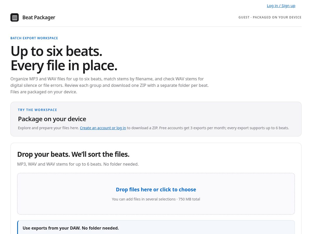 Landing-page snapshot of beatpackager.com