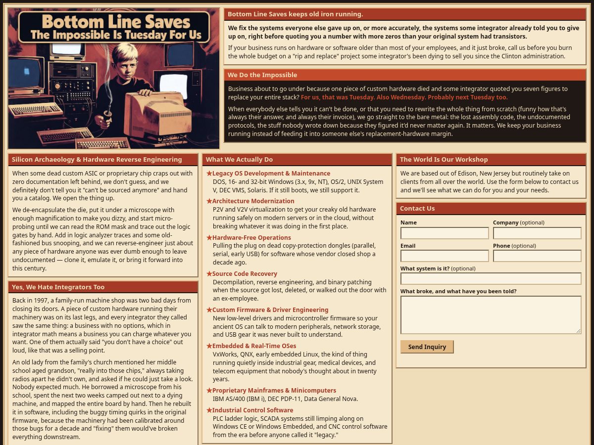 Landing-page snapshot of bottomlinesaves.com