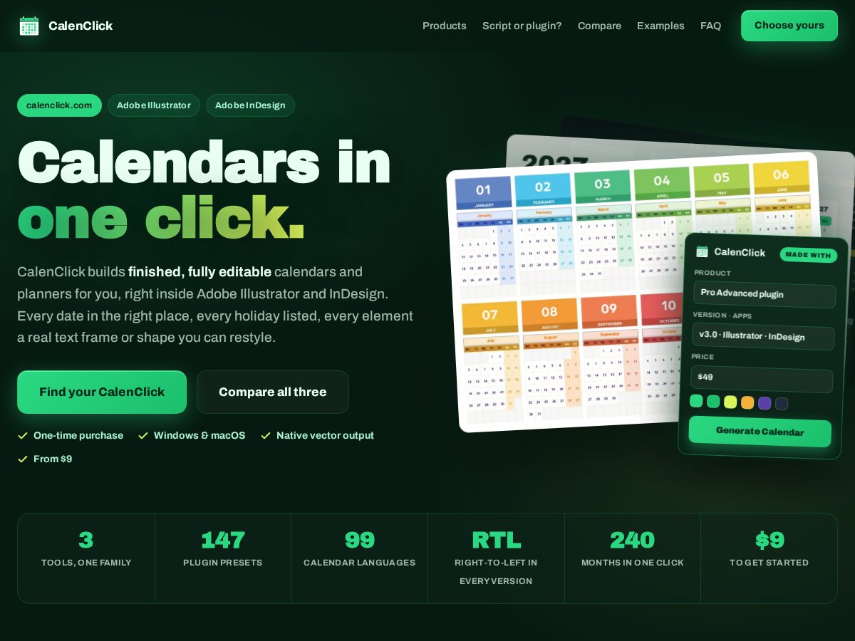 Landing-page snapshot of calenclick.com
