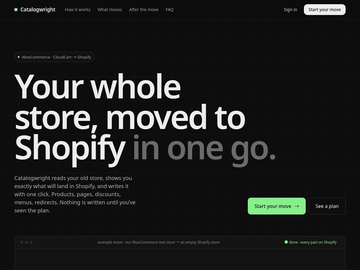 Landing-page snapshot of catalogwright.com