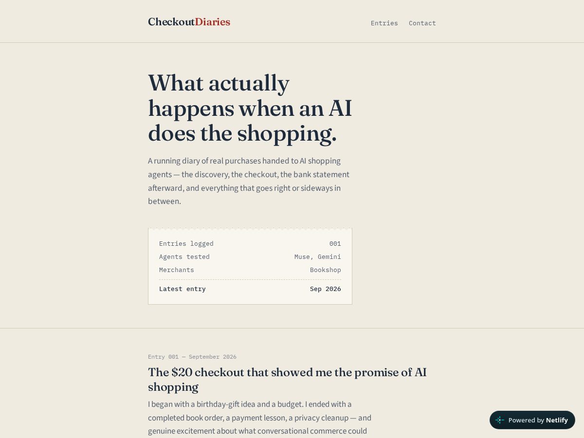 Landing-page snapshot of checkoutdiaries.com