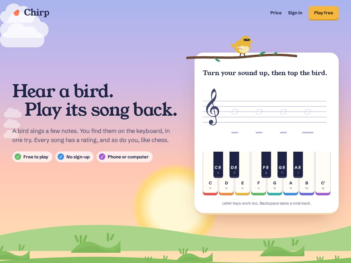 Landing-page snapshot of chirp.games