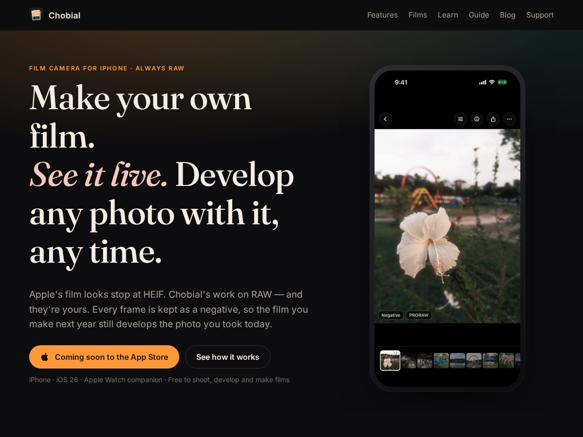 Landing-page snapshot of chobial.app