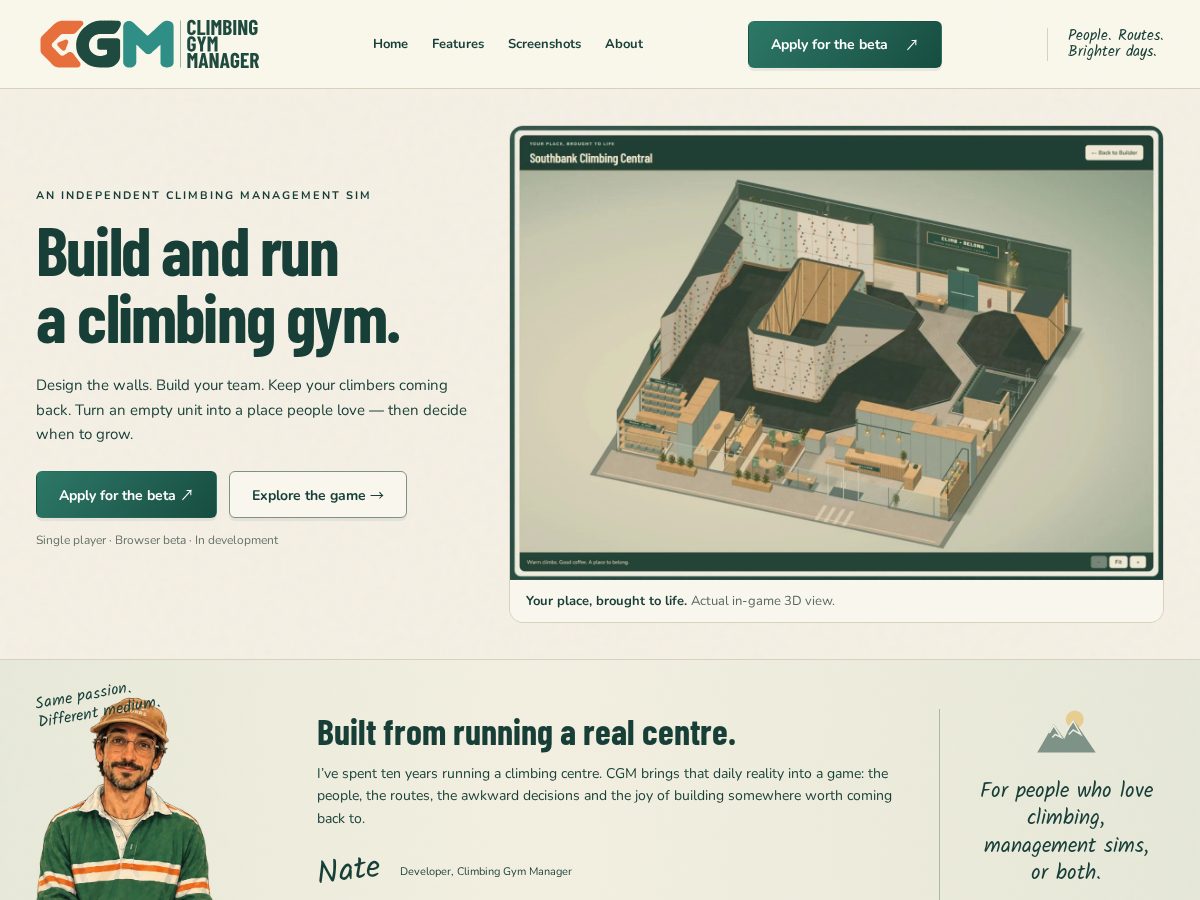 Landing-page snapshot of climbinggymmanager.com