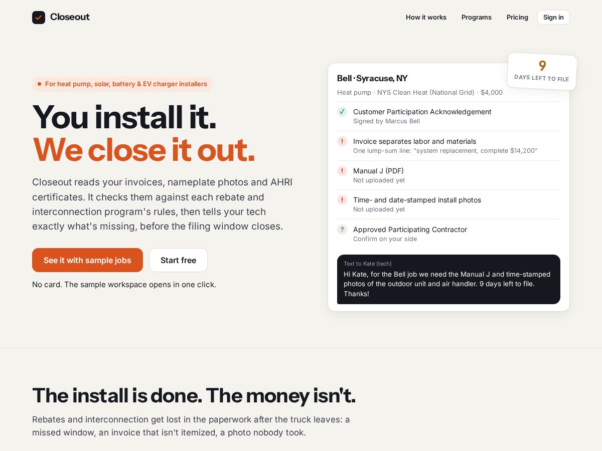 Landing-page snapshot of closeoutrebates.com
