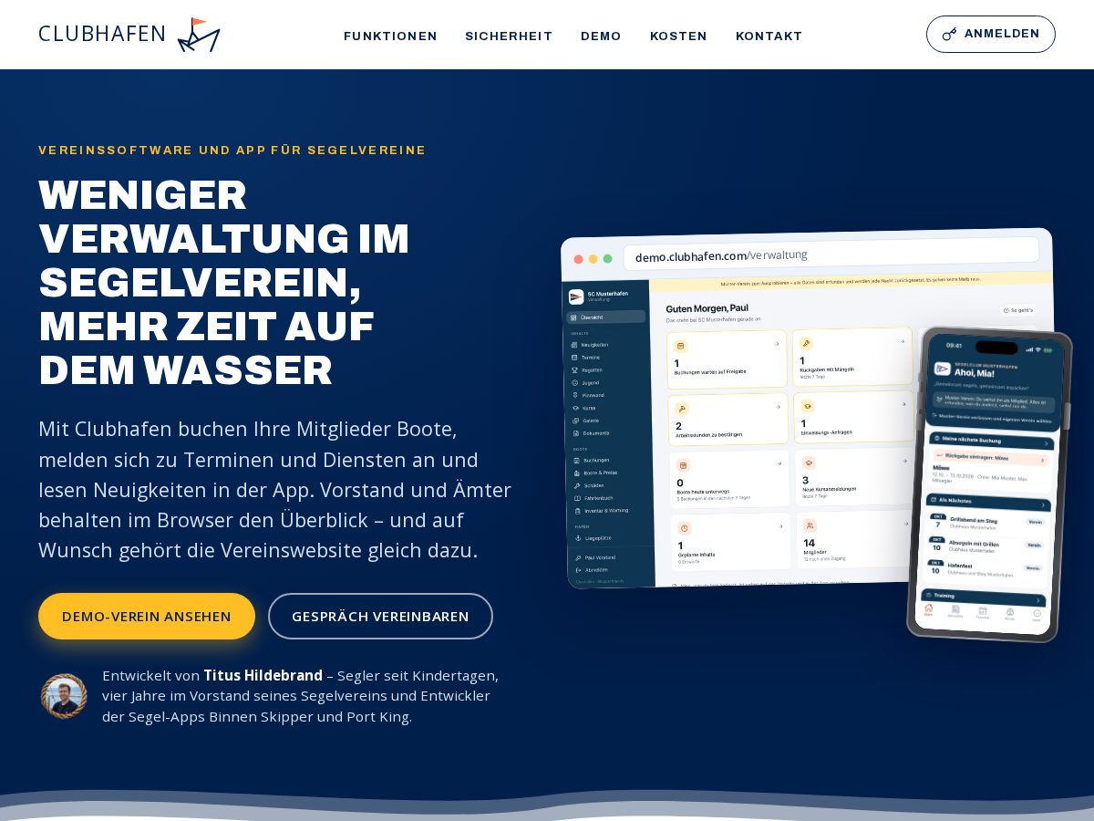 Landing-page snapshot of clubhafen.com