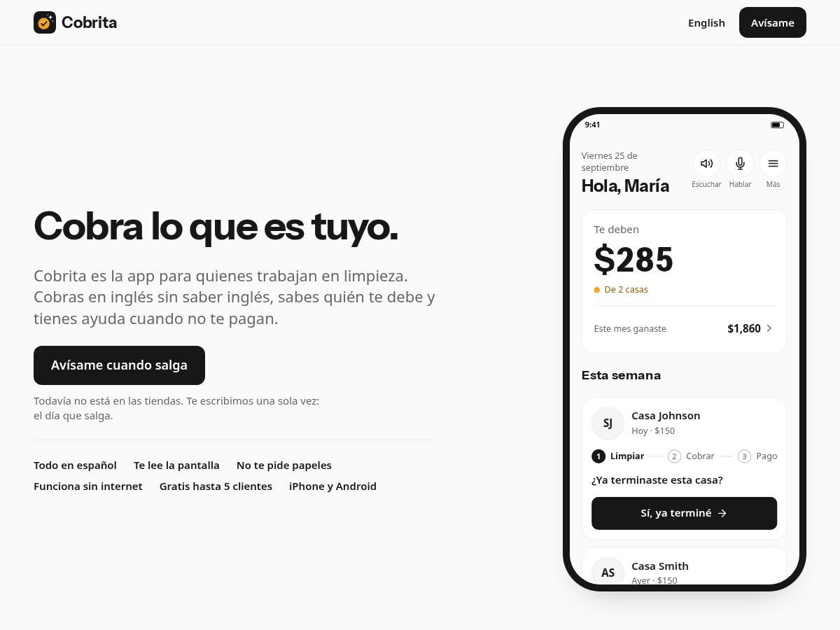 Landing-page snapshot of cobrita.app