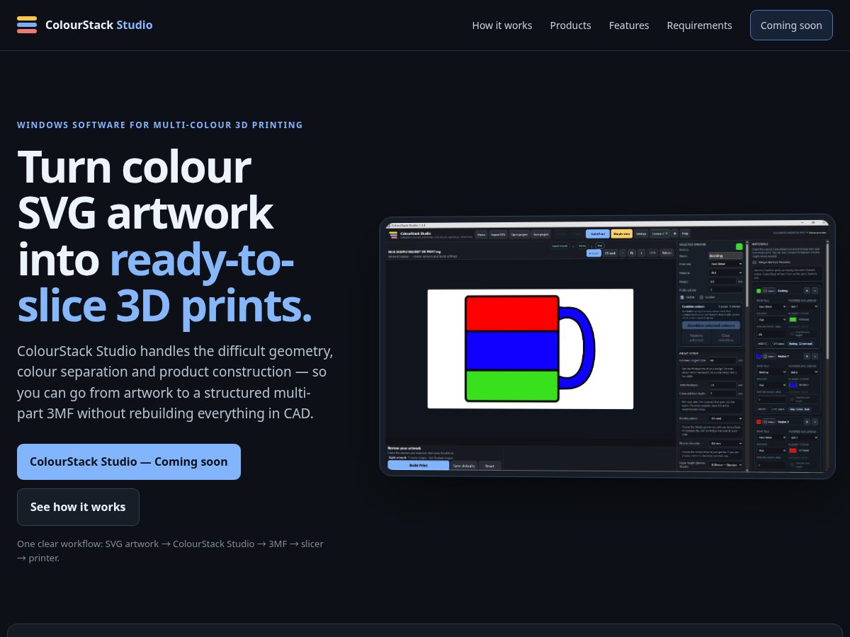Landing-page snapshot of colourstackstudio.com