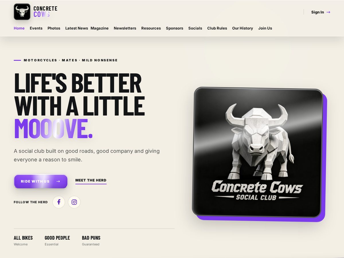 Landing-page snapshot of concretecowssc.com