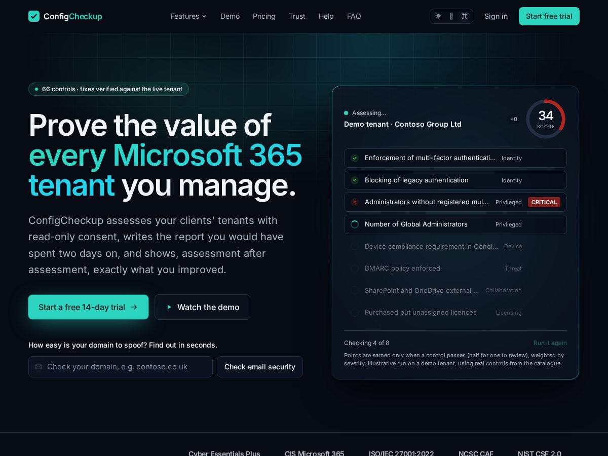 Landing-page snapshot of configcheckup.com