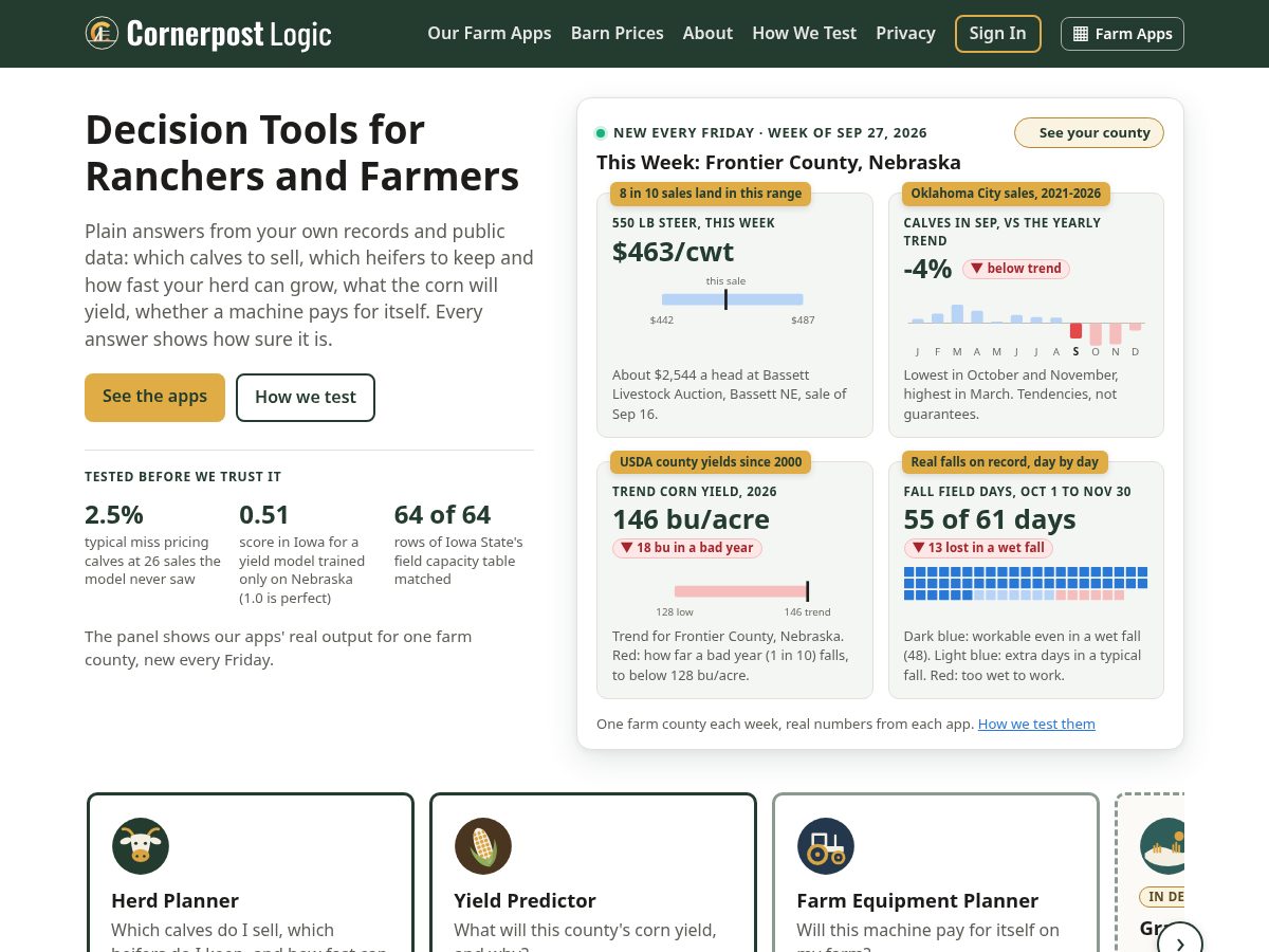Landing-page snapshot of cornerpostlogic.com
